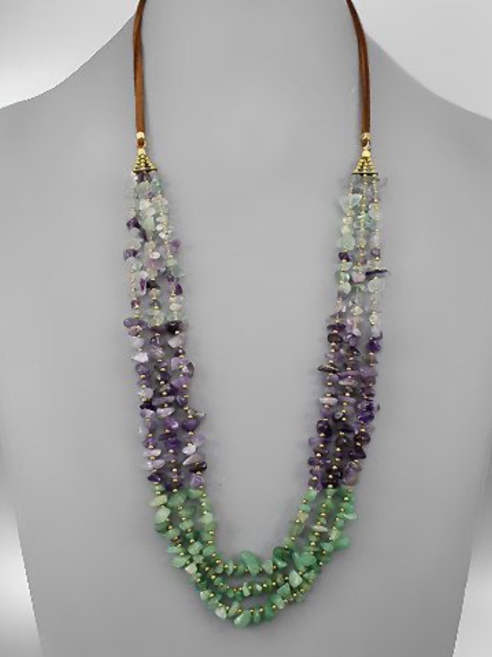 Amethyst and Jade Multi-Strand Chip Necklace